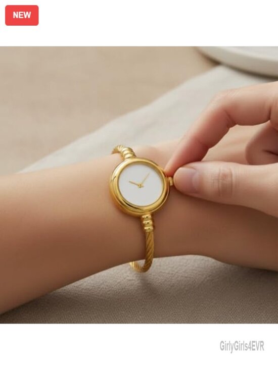 Elegant Analog Watch with Classic Round Dial and Cable Cuff Bangle main image 5